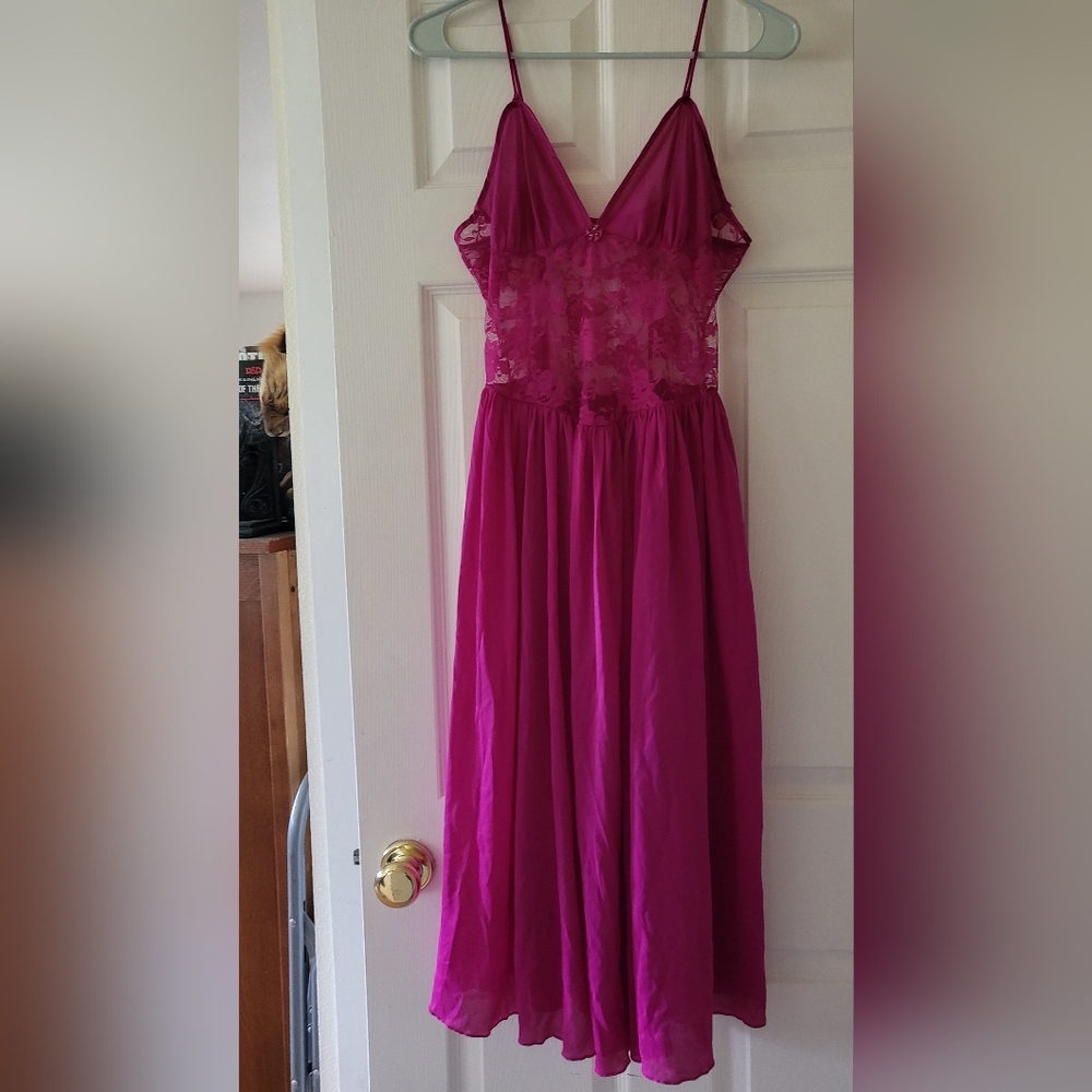Long Magenta Nightgown / Slip dress